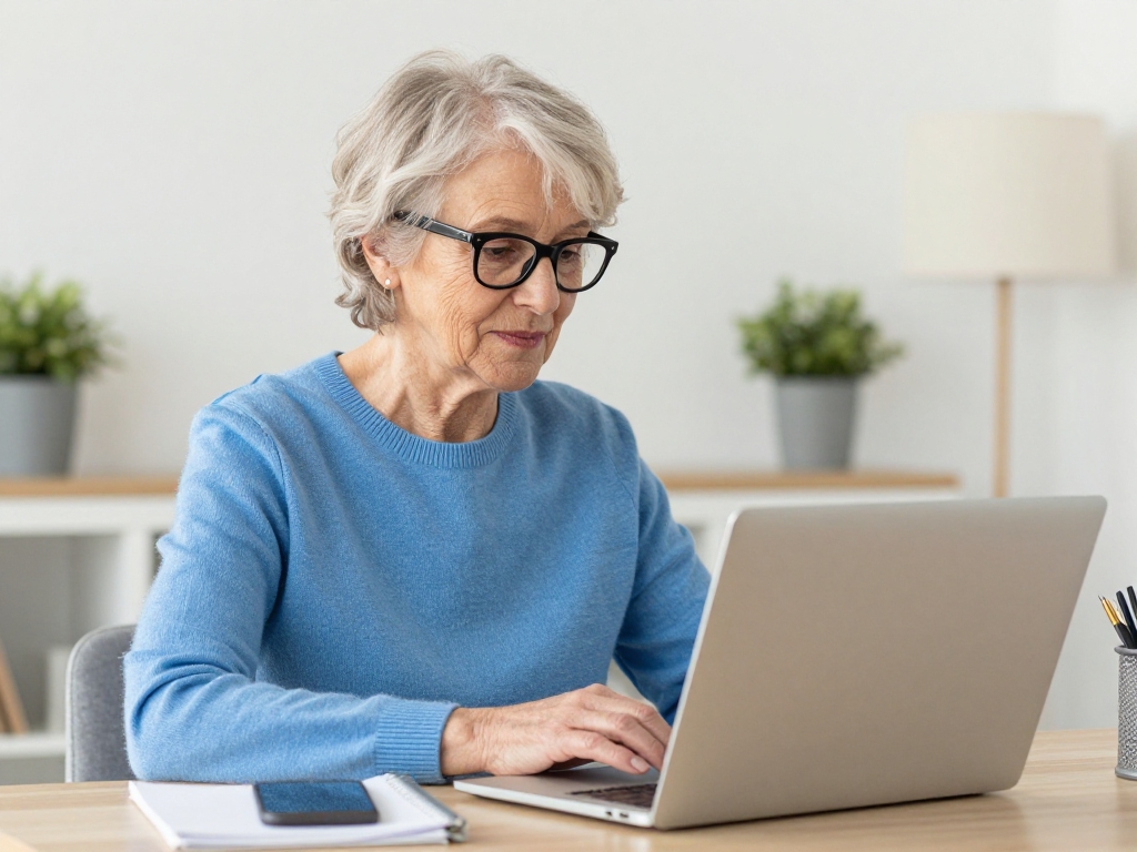 Seniorin im Home-Office als Arbeitsmöglichkeit im Ruhestand